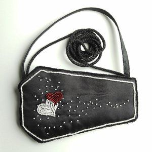 Black Satin Beaded Mini Coffin Crossbody Purse